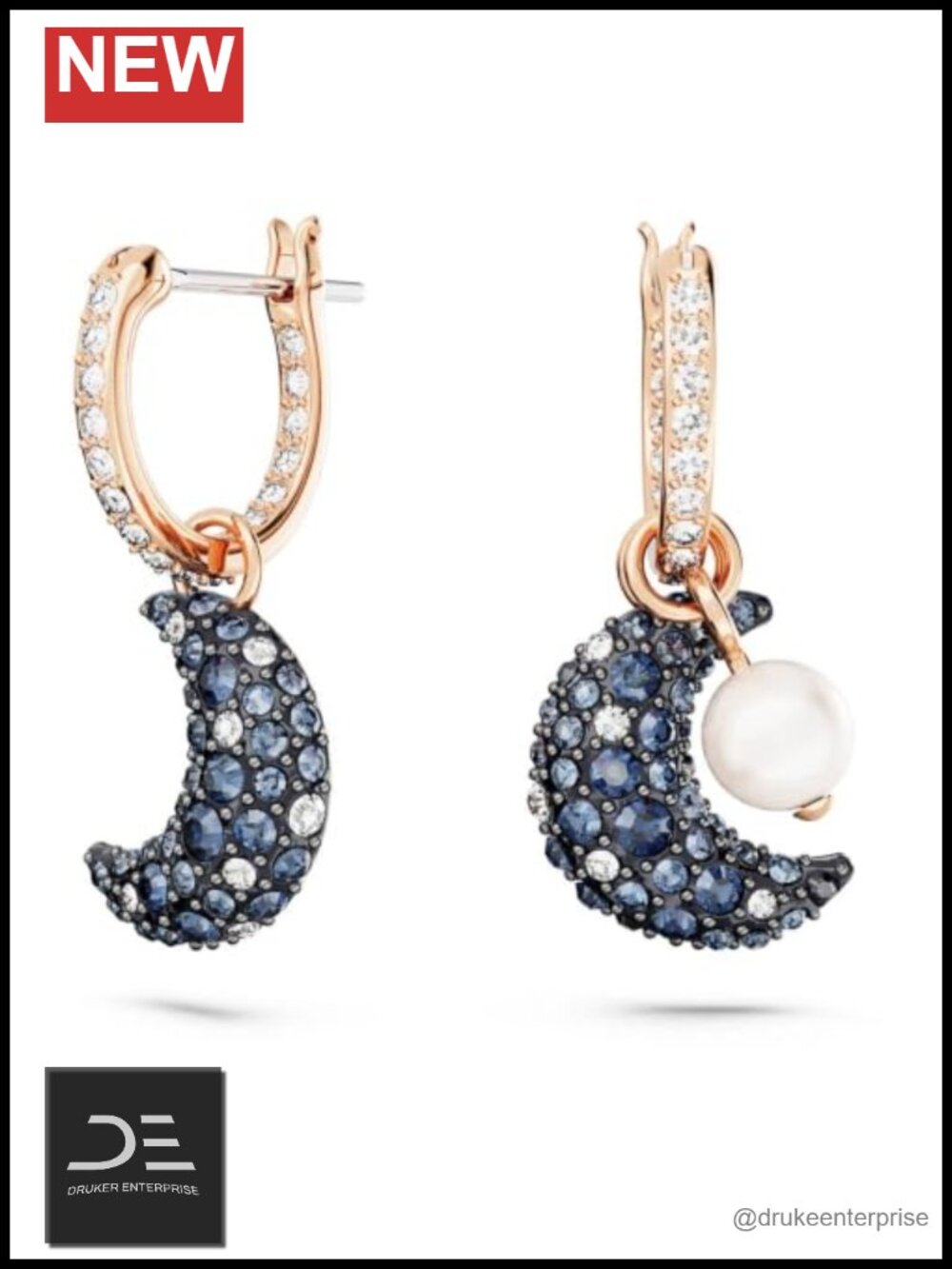 Swarovski Sublima Crystal Crescent Moon Drop Earrings Rose Gold